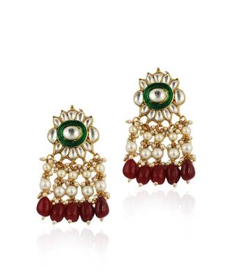 Green Meenawork Earrings With Red Beads 2