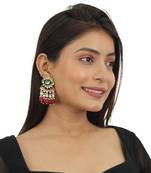 Green Meenawork Earrings With Red Beads