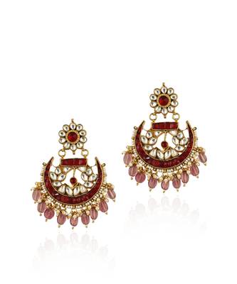 Red With Pink Hanging Earrings 2