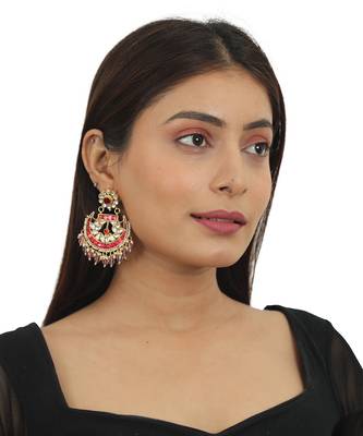Red With Pink Hanging Earrings 1