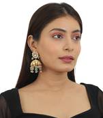 White Jhumki With Sea Green Beads And Pastel Pink Beads