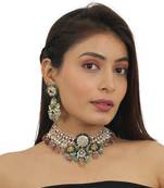 White And Pink Stone Nacklace Set With Pastel Pink And Sea Green Baeds