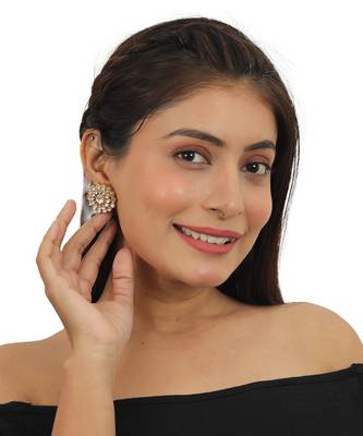 Firozi And Pink Meena Work Pendant With Round Small Flower Line And Pearl Line Long Necklace Set 1