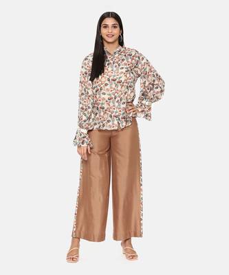 Brown Printed Silk Palazzo 1