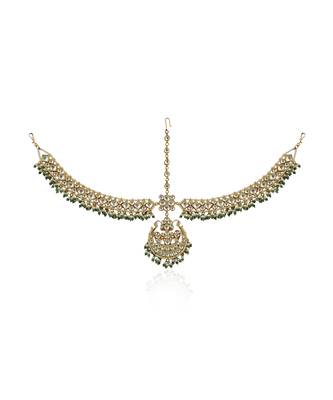 White Stone Heavy Mathapatti With Sea Green Hangings 2