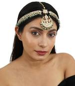 White Stone Heavy Mathapatti With Sea Green Hangings