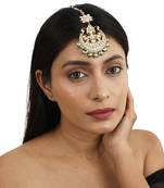 White Stone Tikaa With Sea Green Hangings