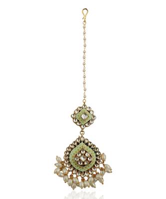 Pista Meena Work Tikka With Small White Pearls 2
