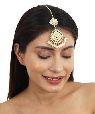 Pista Meena Work Tikka With Small White Pearls 1