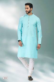 Blue embroidered linen kurta-pajama