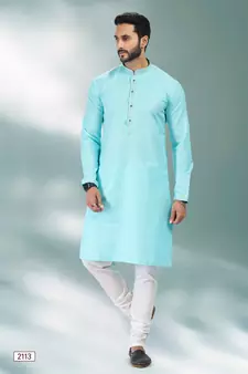 Blue embroidered linen kurta-pajama