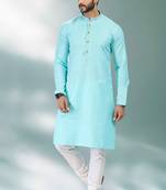 Blue embroidered linen kurta-pajama