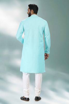 Blue embroidered linen kurta-pajama 3