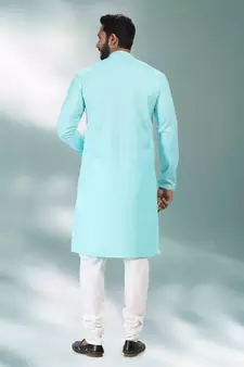 Blue embroidered linen kurta-pajama