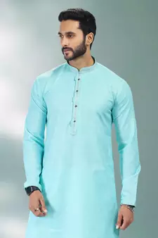 Blue embroidered linen kurta-pajama