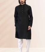 Black embroidered linen kurta-pajama