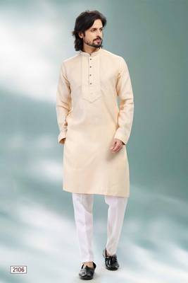 Fawn embroidered linen kurta-pajama 1