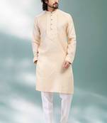 Fawn embroidered linen kurta-pajama