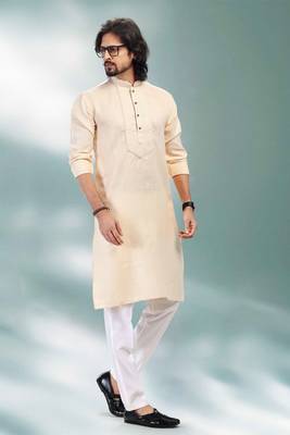 Fawn embroidered linen kurta-pajama 2