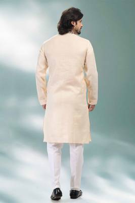 Fawn embroidered linen kurta-pajama 3