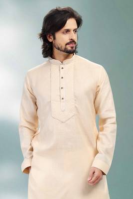 Fawn embroidered linen kurta-pajama 4