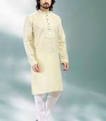 Yellow embroidered linen kurta-pajama