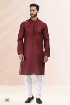 Maroon embroidered linen kurta-pajama