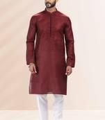 Maroon embroidered linen kurta-pajama