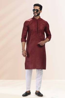 Maroon embroidered linen kurta-pajama 2
