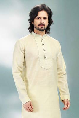 Yellow embroidered linen kurta-pajama 4