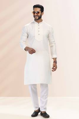 White embroidered linen kurta-pajama 2