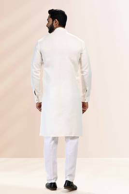 White embroidered linen kurta-pajama 3