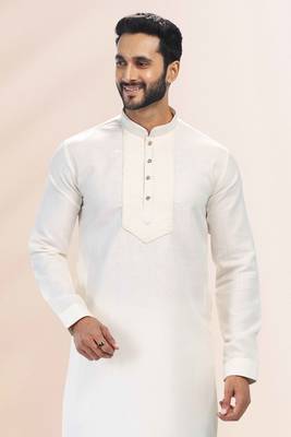 White embroidered linen kurta-pajama 4