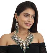 Blue Meena Work Long Necklace Set With Blue And Sea Green Beads