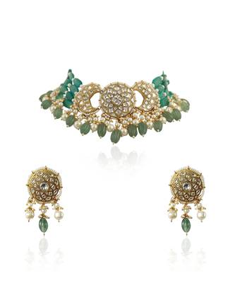 White And Sea Green Choker Set 2