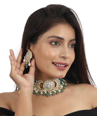 White And Sea Green Choker Set 1