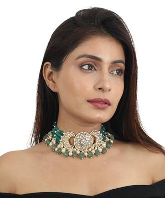 White And Sea Green Choker Set 5