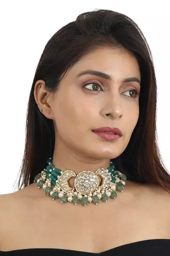White And Sea Green Choker Set