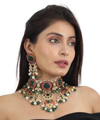 Red And Green Heavy Bridal Neacklace Set 1