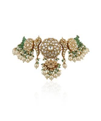 White And Light Green Choker Set With Pearls 3