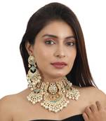 White And Firozi Heavy Necklace Set With Pearls