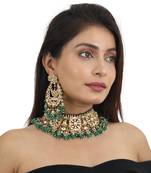 Heavy White Choker Set With Green Beads