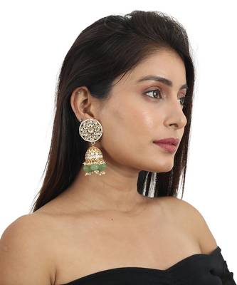 White Stone And Sea Green Beads Bridal Necklace With Jhumki 5