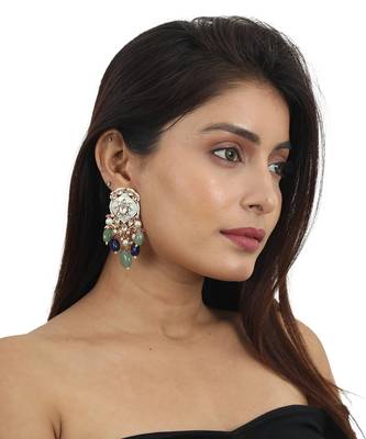 Firozi Meenawork Necklace Set With Blue And Sea Green Beads 2
