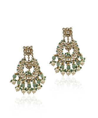 Sea Green Beads And White Pearls Antique Polish Earrings 2