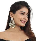 Sea Green Beads And White Pearls Antique Polish Earrings