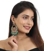 White And Red Stone With Green Beads Chand Baali Style Earrings