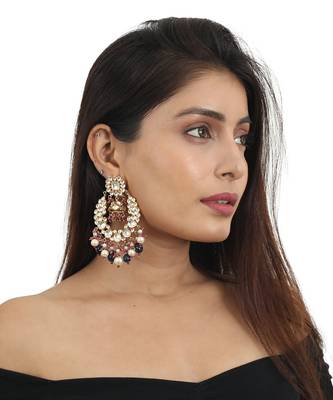 White Stone Earring Beadded Blue Beads And White Pearls With Light Pink Hangings 1