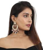 White Stone Earring Beadded Blue Beads And White Pearls With Light Pink Hangings