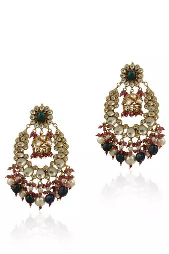 White And Green Stone Earring Beadded Blue Beads And White Pearsl With Light Pink Hangings